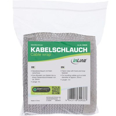 InLine® Kabelschlauch, Gewebeschlauch mit Klettverschluss, 1m x 25mm grau (Produktbild 6)