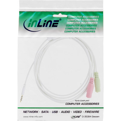 InLine® Audio Headset Adapterkabel, 3,5mm Klinke Stecker 4pol. an 2x 3,5mm Klinke Buchse, weiß, 1m (Produktbild 11)