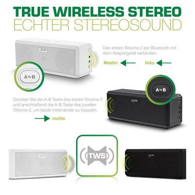 InLine® WOOME 2 - TWS True Wireless Stereo Bluetooth Lautsprecher, Doppelpack schwarz (Produktbild 2)