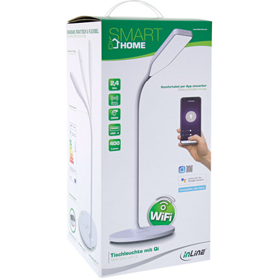 InLine® SmartHome LED Tischleuchte mit Qi-Ladefläche und USB Ausgang, weiß (Produktbild 6)