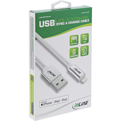 InLine Lightning USB Kabel, für iPad, iPhone, iPod, silber/Alu, 1m MFi-zertifiziert (Produktbild 11)