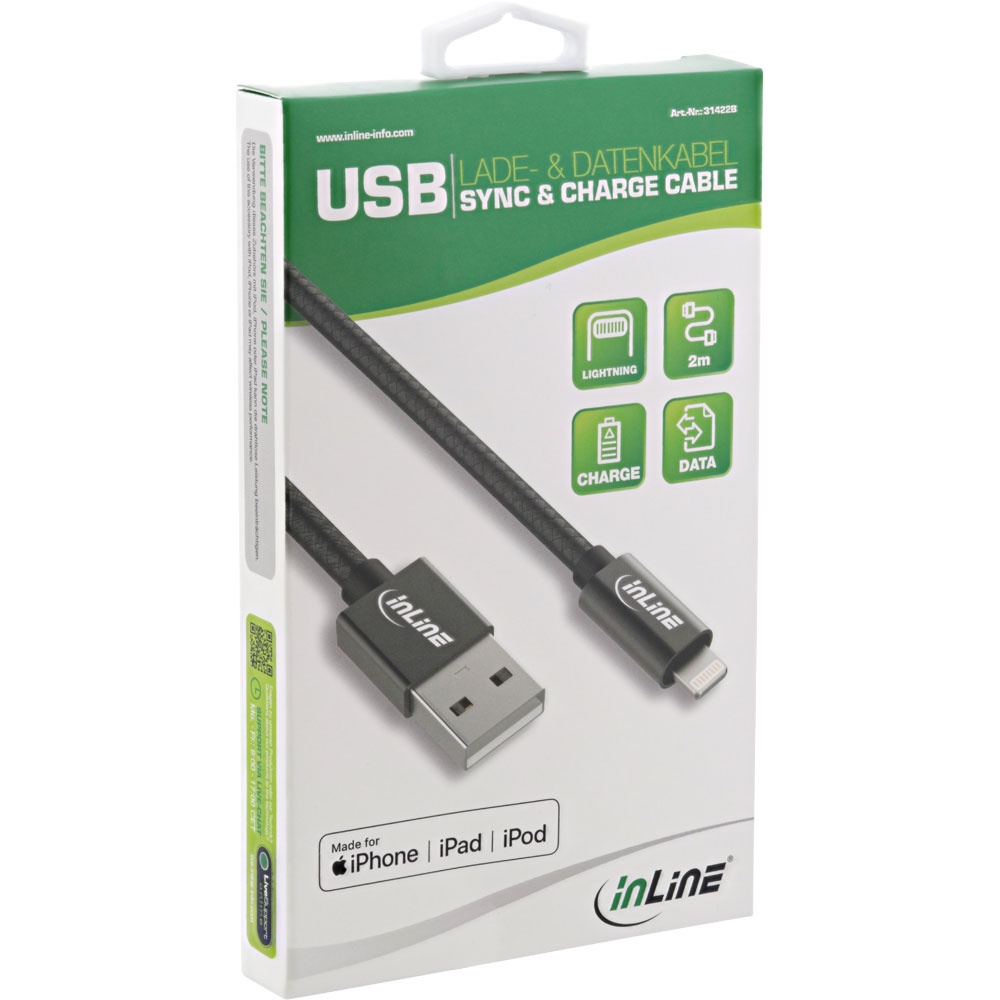 InLine Lightning USB Kabel, für iPad, iPhone, iPod, schwarz/Alu, 2m MFi-zertifiziert (Produktbild 11)
