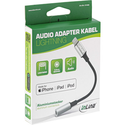 InLine Lightning Audio Adapter Kabel, für iPad, iPhone, iPod, silber/schwarz, 0,1m MFi-zertifiziert (Produktbild 11)