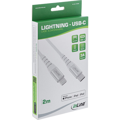 InLine® USB-C Lightning Kabel, für iPad, iPhone, iPod, silber/Alu, 2m MFi-zertifiziert (Produktbild 11)