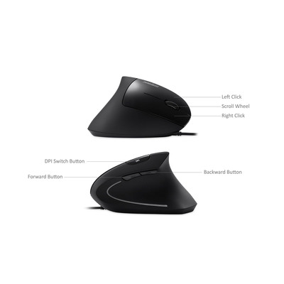 Perixx PERIMICE-513 N, Ergonomische vertikale Maus für Rechtshänder, USB-Kabel, schwarz (Produktbild 6)