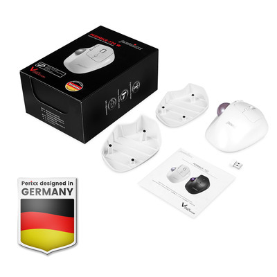 Perixx PERIMICE-720 W, Bluetooth, ergonomische Trackball Maus, schnurlos, weiß (Produktbild 11)