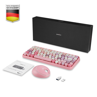 Perixx PERIDUO-713 DE, Mini Tastatur und Maus Set, Retro Vintage Design, rosa (Produktbild 2)