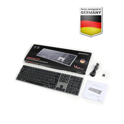 Perixx PERIBOARD-817 DE Kabellose Dual-Mode-Tastatur aus Aluminium, Vollformat  (Produktbild 5)