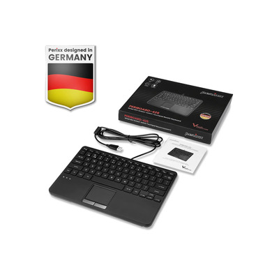 Perixx PERIBOARD-425, US, Mini USB-Tastatur, Touchpad, 2x Hub, schwarz (Produktbild 2)