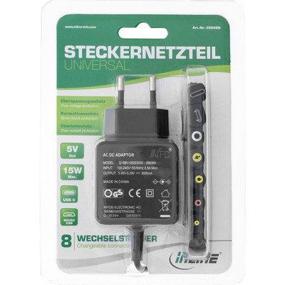 InLine® Universal Steckernetzteil, 5V/15W, mit 8 Wechselsteckern Micro-USB USB-C (Produktbild 2)