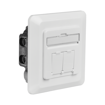 Datendose Cat.6A 500MHz rechts/links -- Unterputz, 2xRJ45, RAL9010, ET-25130.1V1 (Produktbild 1)