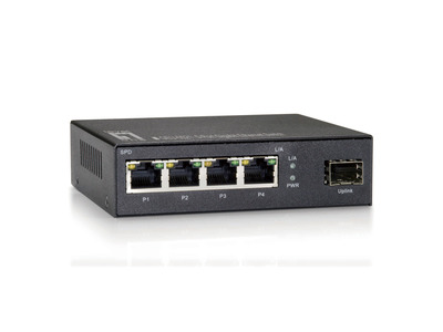 5-Port Gigabit Ethernet Switch, 4x RJ45 -- 1x GE SFP, Metallgehäuse, GEU-0521 (Produktbild 1)