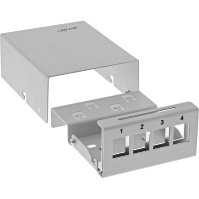 InLine® Patchfeld-Dose Aufputz für 4x Keystone RJ45, Metall, lichtgrau RAL7035 (Produktbild 3)