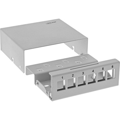 InLine® Patchfeld-Dose Aufputz für 6x Keystone RJ45, Metall, lichtgrau RAL7035 (Produktbild 3)