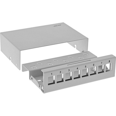 InLine® Patchfeld-Dose Aufputz für 8x Keystone RJ45, Metall, lichtgrau RAL7035 (Produktbild 3)