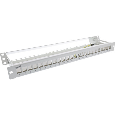 InLine® Patchfeld 24-fach, Keystone Leerblech Patchpanel mit Auszug, 19, 1HE, lichtgrau RAL7035 (Produktbild 2)