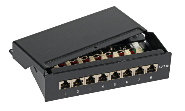 Mini-Patchpanel 8xRJ45 Cat.6A RAL9005 schwarz, 37652.1 (Produktbild 1)