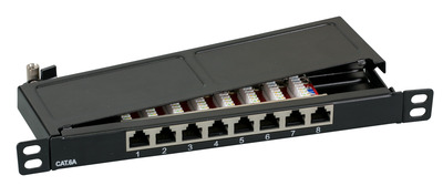 Mini-Patchpanel STP 8xRJ45 Cat.6A, 10 Zoll , 0,5HE, RAL9005 schwarz, 37738SW.8 (Produktbild 1)