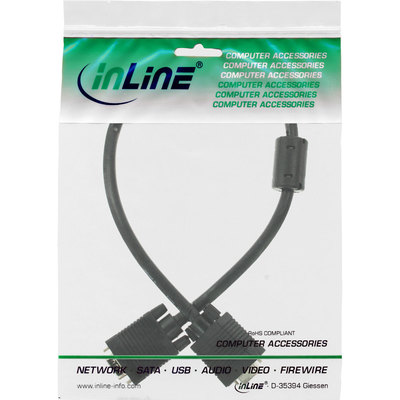 InLine® S-VGA Verlängerung, 15pol HD Stecker / Buchse, schwarz, 0,3m