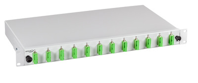 INFRALAN© Spleißbox ausziehbar SC, 48 -- Pigtails abgesetzt / 24 Kupplungen, OM5, ISB-SCDU-24-5-GR-ABA (Produktbild 1)
