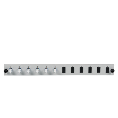 Bestückte 12 Port Frontblende mit 6 x LC -- Duplex Kupplung OS2 vertikal, grau, SB-FP-6SC-S-OS2 (Produktbild 1)
