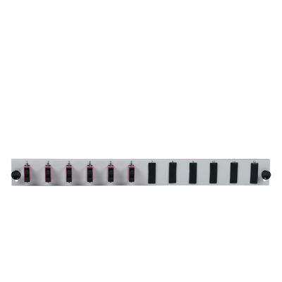 Bestückte 12 Port Frontblende mit 6 x SC -- Duplex Kupplung OM4 vertikal, schwarz, SB-FP-S-6SC-D-V-OM4 (Produktbild 1)