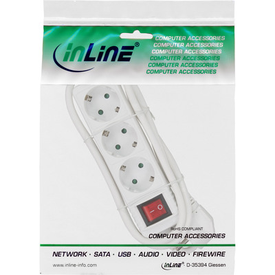 InLine® Steckdosenleiste, 3-fach Schutzkontakt, mit Schalter, weiß, 1,5m (Produktbild 2)
