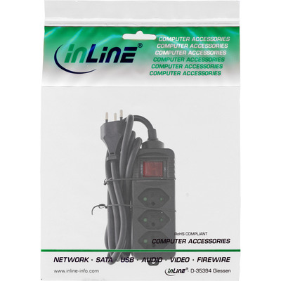 InLine® Steckdosenleiste SCHWEIZ, 3-fach, mit Schalter, 1,5m, schwarz (Produktbild 3)