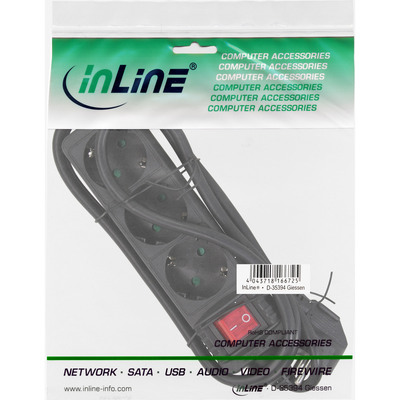 InLine® Steckdosenleiste, 3-fach Schutzkontakt, mit Schalter, schwarz, 5m (Produktbild 2)