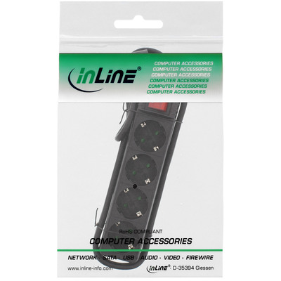 InLine® Steckdosenleiste, 4-fach, 2x Schutzkontakt + 2x Euro, schwarz, 1,5m (Produktbild 2)