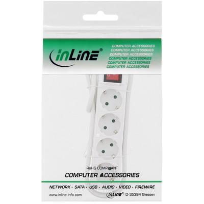 InLine® Steckdosenleiste, 4-fach Schutzkontakt, mit Schalter, weiß, 3m (Produktbild 2)