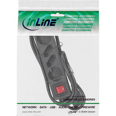 InLine® Steckdosenleiste, 4-fach, 2x Schutzkontakt + 2x Euro, schwarz, 3m (Produktbild 3)