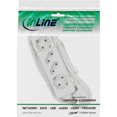 InLine® Steckdosenleiste, 4-fach, 2x Schutzkontakt + 2x Euro, weiß, 5m (Produktbild 3)