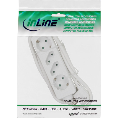 InLine® Steckdosenleiste, 4-fach, 2x Schutzkontakt + 2x Euro, weiß, 5m (Produktbild 3)