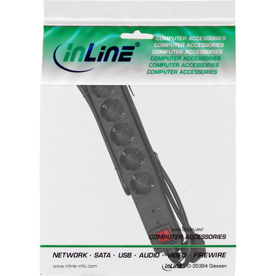 InLine® Steckdosenleiste, 6-fach Schutzkontakt, mit ÜSS, schwarz (Produktbild 3)