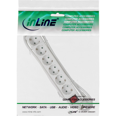 InLine® Steckdosenleiste, 6-fach Schutzkontakt, mit Schalter, weiß, 3m (Produktbild 2)