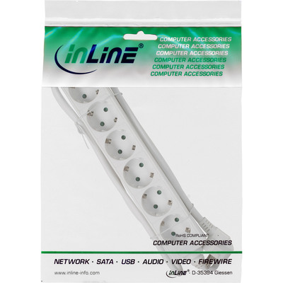 InLine® Steckdosenleiste, 6-fach Schutzkontakt, weiß, 3m (Produktbild 2)
