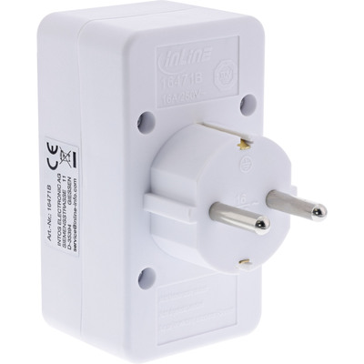 InLine® Steckdosenadapter, Schutzkontakt Stecker an 2x Euro + 1x SK, weiß (Produktbild 2)