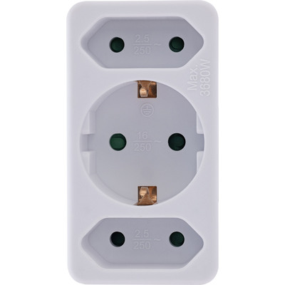 InLine® Steckdosenadapter, Schutzkontakt Stecker an 2x Euro + 1x SK, weiß (Produktbild 3)