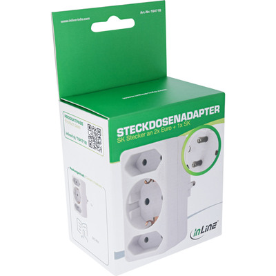 InLine® Steckdosenadapter, Schutzkontakt Stecker an 2x Euro + 1x SK, weiß  (Produktbild 5)