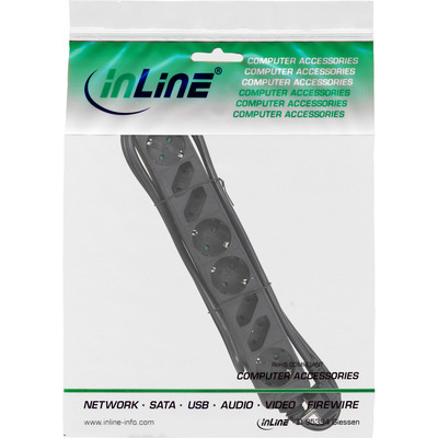 InLine® Steckdosenleiste, 8-fach, 4x Schutzkontakt + 4x Euro, schwarz, 3m (Produktbild 3)