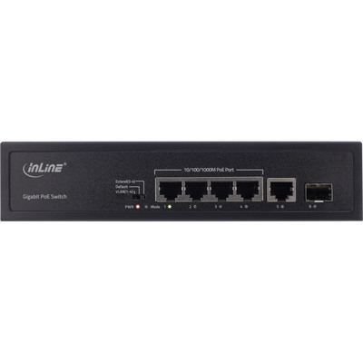 InLine® PoE+ Gigabit Netzwerk Switch 5 Port (4x PoE+), 1xSFP, 1Gb/s, Desktop, Metall, lüfterlos (Produktbild 2)