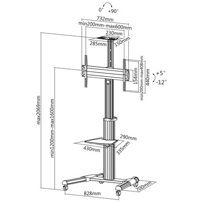 InLine® TV-Wagen, höhenverstellbar, für LED-TV 37-70 (94-178cm), max. 50kg (Produktbild 2)