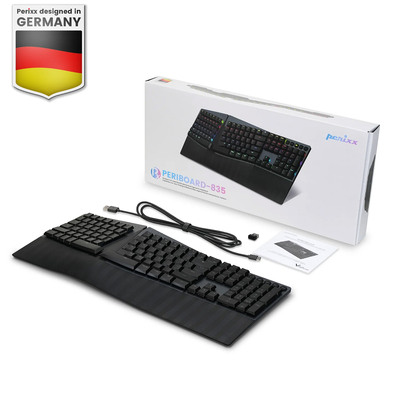Perixx PERIBOARD-835 BR DE, kabellose RGB-beleuchtete ergonomische mechanische Tastatur - flache braune taktile Schalter (Produktbild 11)