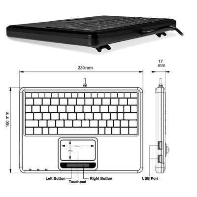 Perixx PERIBOARD-510 H PLUS US, Mini USB-Tastatur, Touchpad, Hub, schwarz  (Produktbild 5)