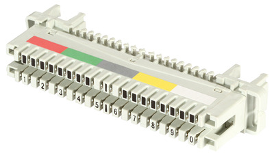 LSA-Anschlussleiste 2/10 zu 10DA für -- Rundstangenmontage, mit Farbcode