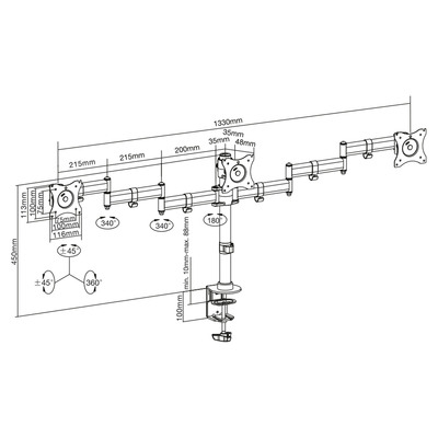 InLine® Tischhalterung für 3x TFT/LCD/LED bis 68cm (27), max. 3x8 kg (Produktbild 2)