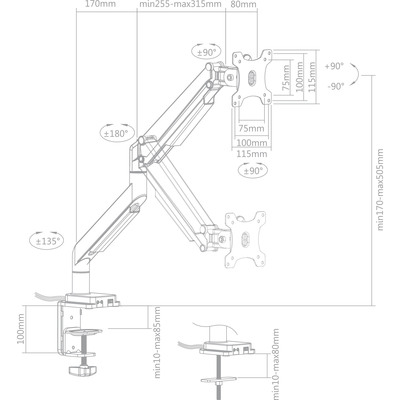 InLine® Tischhalterung mit Lifter und USB/Audio bis max. 82cm 32 9kg (Produktbild 3)