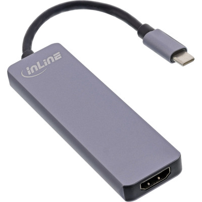 InLine® Multifunktions-Hub USB 3.2 Gen.1, 2x USB-A 5Gb/s + HDMI 4K/30Hz + Cardreader, Aluminium, grau (Produktbild 2)