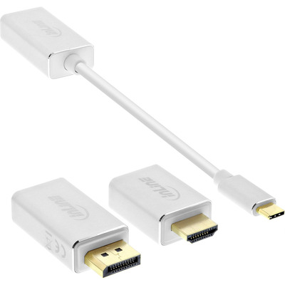 InLine® USB Display Konverter Set 6-in-1, USB-C Stecker zu DisplayPort, HDMI, VGA (DP Alt Mode), 4K/60Hz, silber, 0.2m (Produktbild 2)